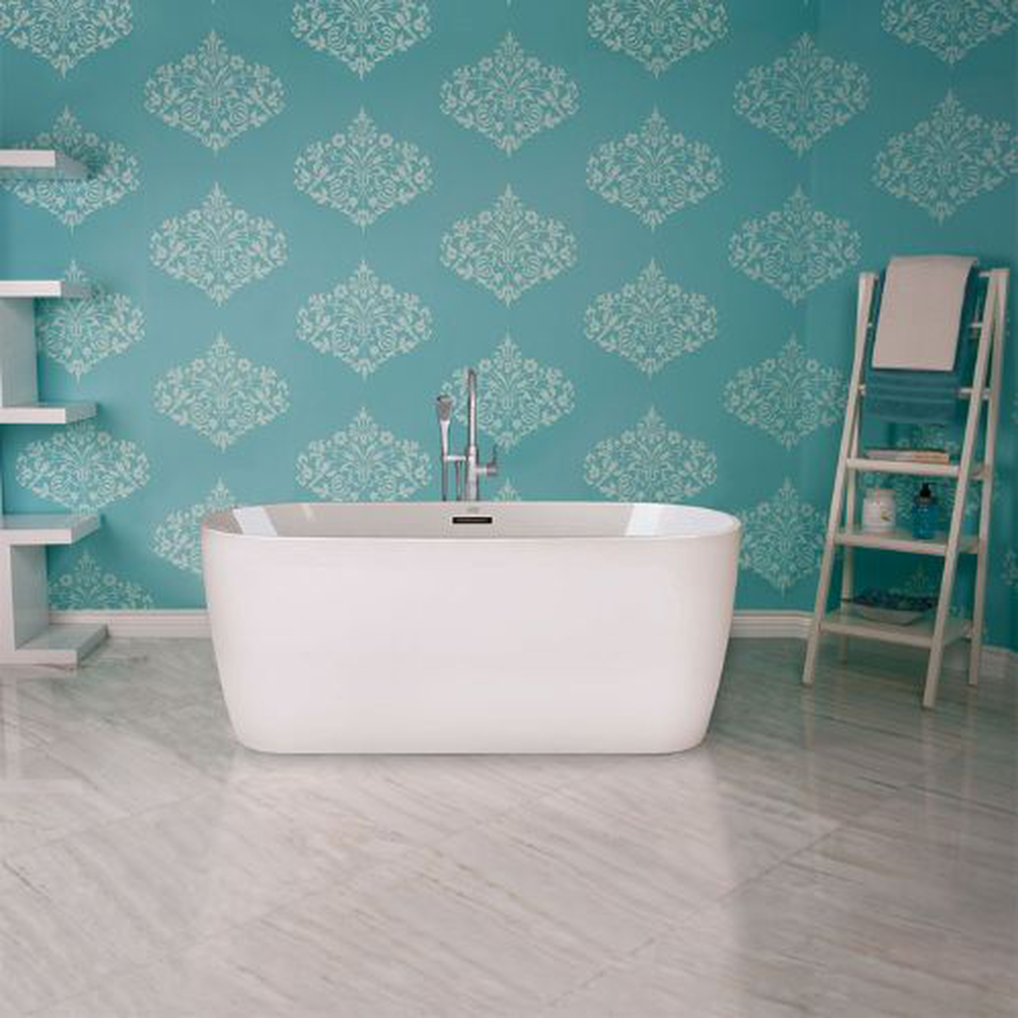 Jacuzzi Luxury Bath Primo Freetanding Acrylic Bathtub in blue contemporary bathroom