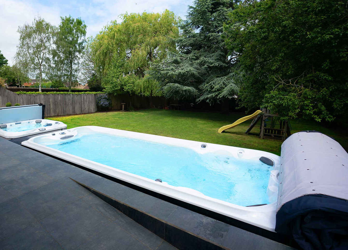 Swim spa installation in backyard