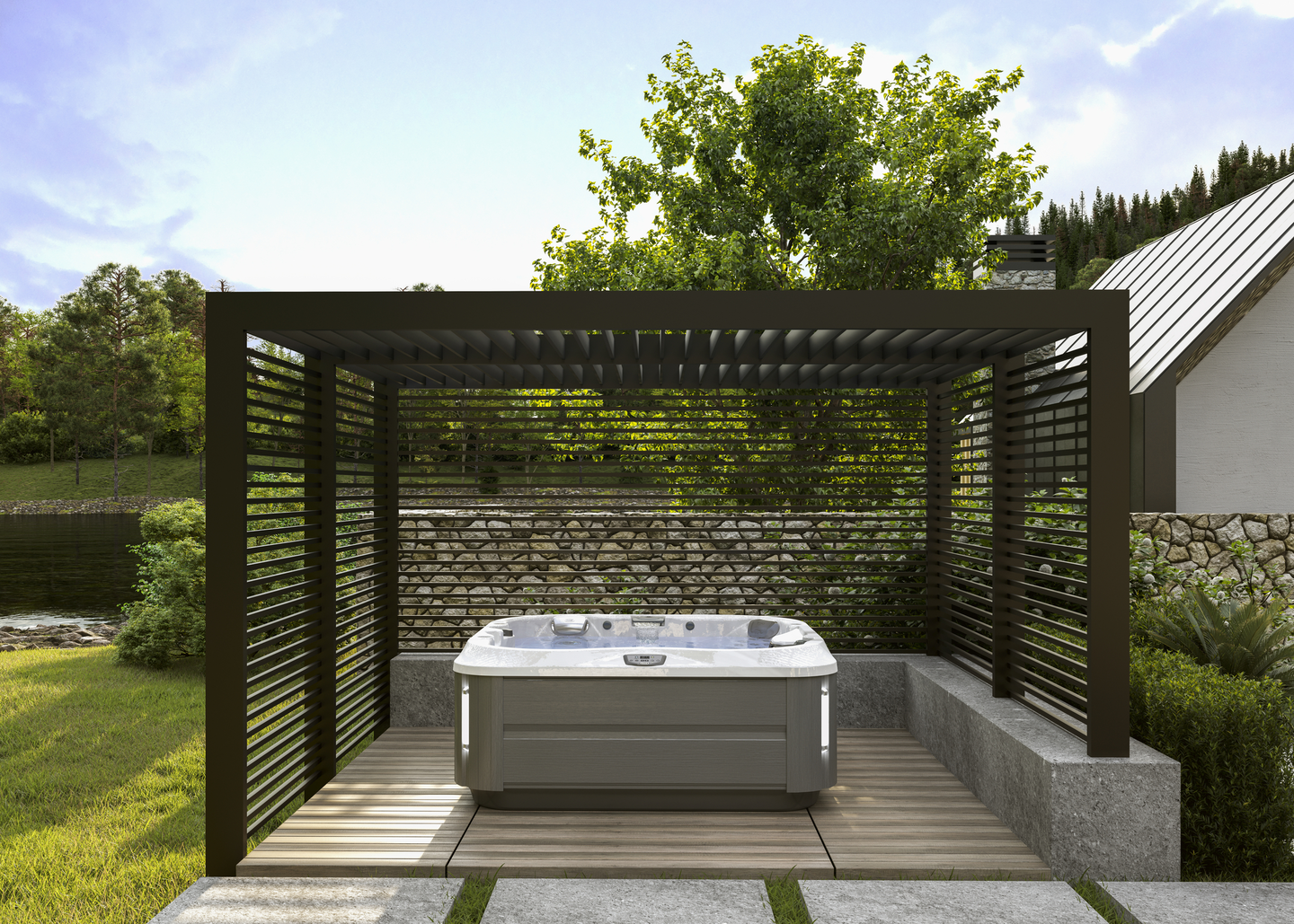 Brand Difference- hot tub under pergola