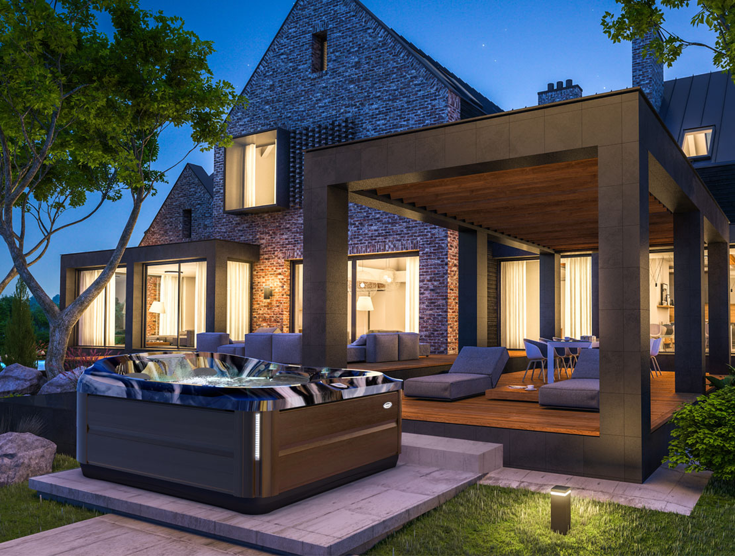 hot tub in backyard
