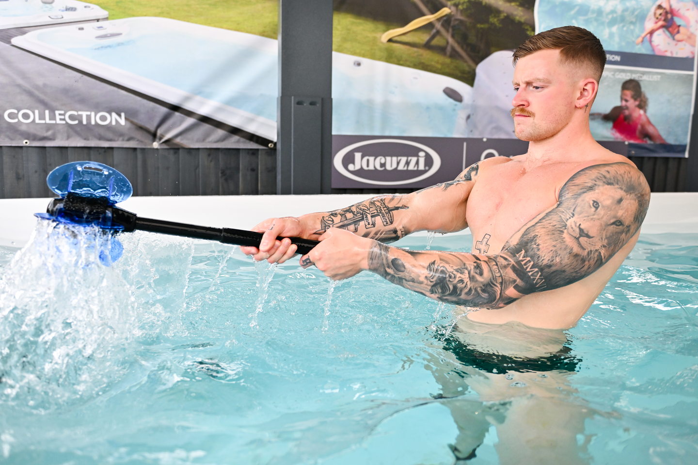 Adam Peaty swim spa with the family