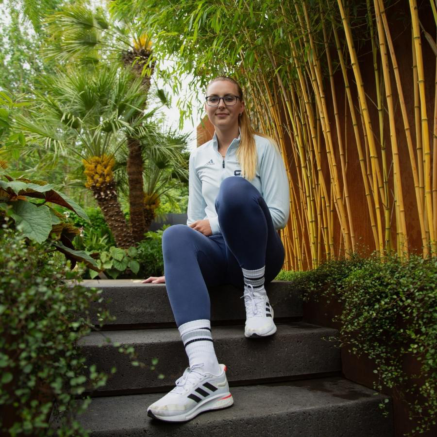 RHS Chelsea Flower Show x Jacuzzi - Jessica Jane Applegate sitting in the garden 