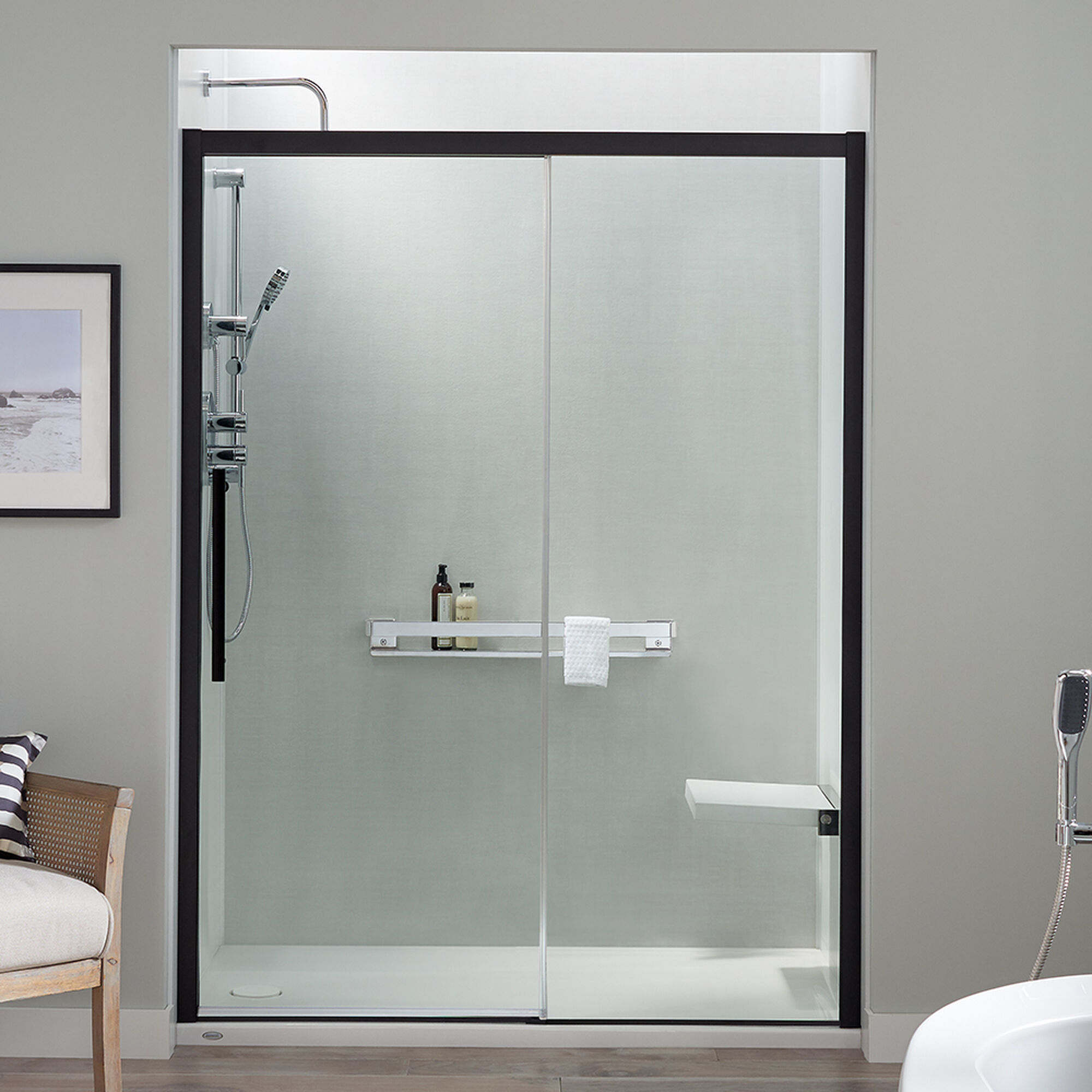 Jacuzzi® SemiFrameless Matte Black 48" Concealed Roller Shower Door