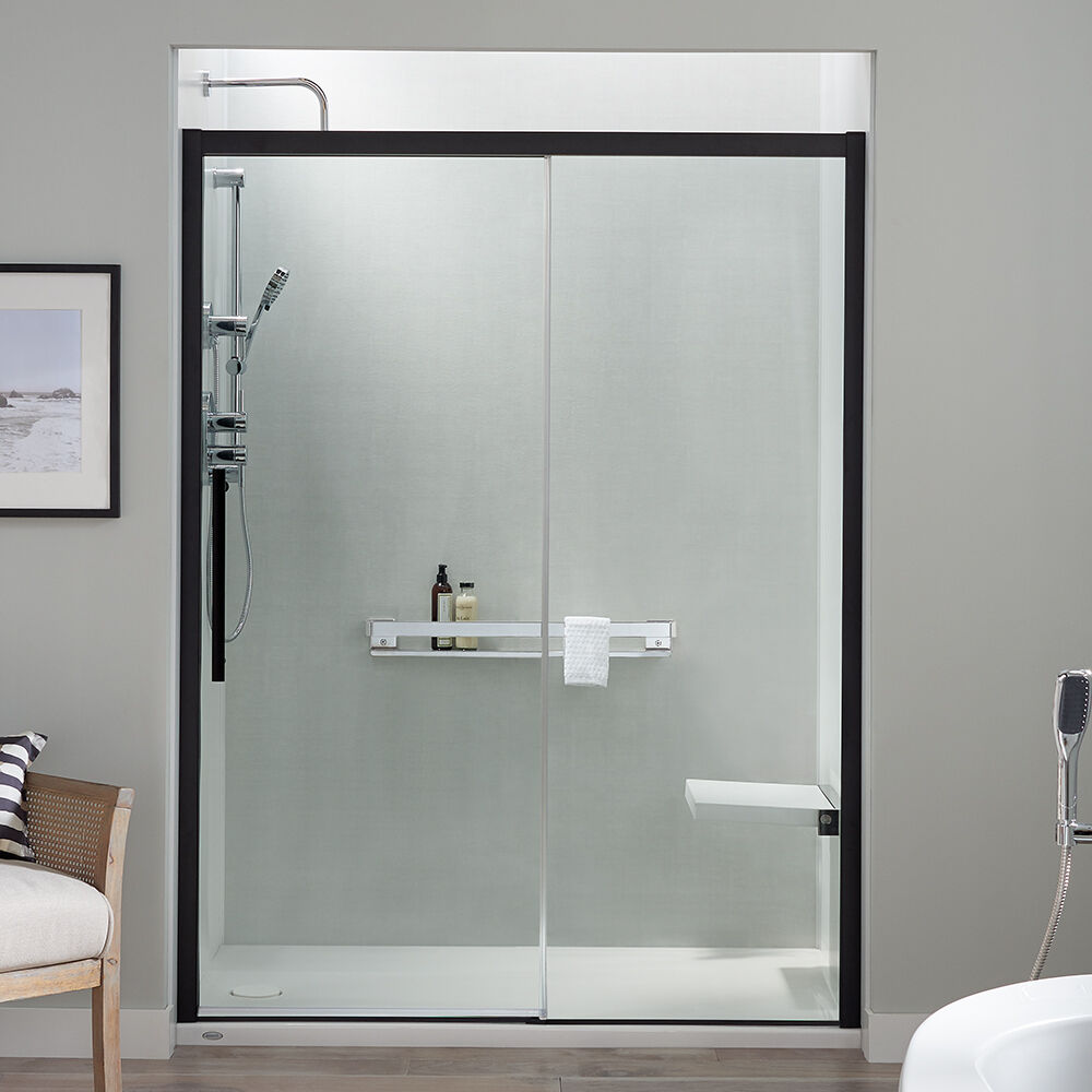 Jacuzzi® Semi-Frameless Matte Black 48" Concealed Roller Shower Door