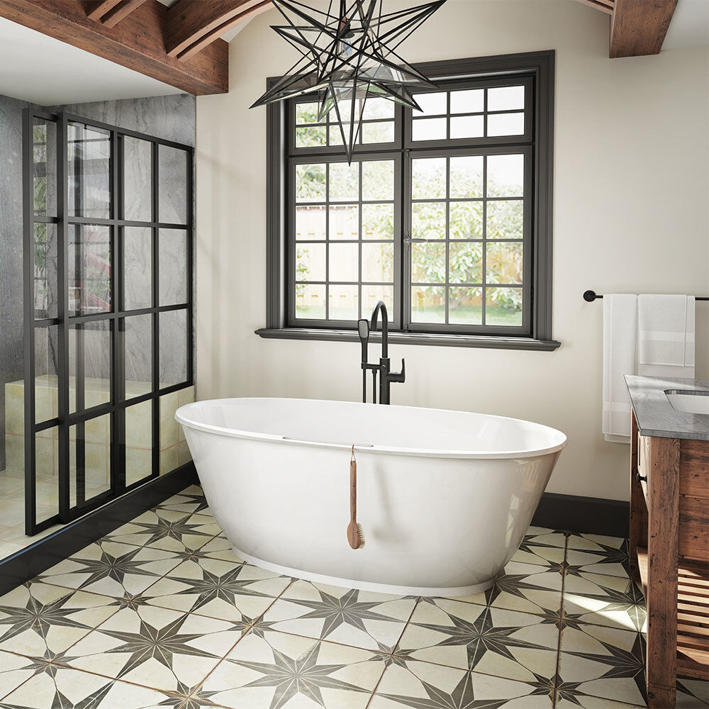 Karina 6534 Luxecast Solid Surface Freestanding Soaking Bath White Gloss With Pt62827 Contento Tub Filler Chrome Jacuzzi Com Jacuzzi