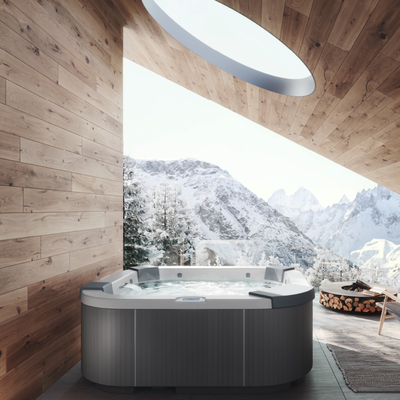 Delos Hot Tub, biedt 4 grote Zitplaatsen, eigentijds minimalistisch Design